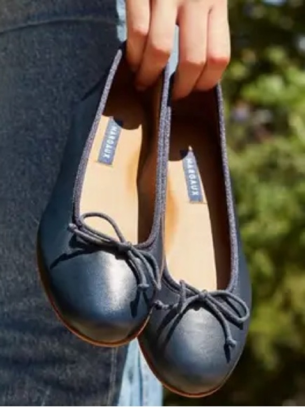 Margaux Navy and Black Leather DemiBallet Flats with Box and Dust Bag 35